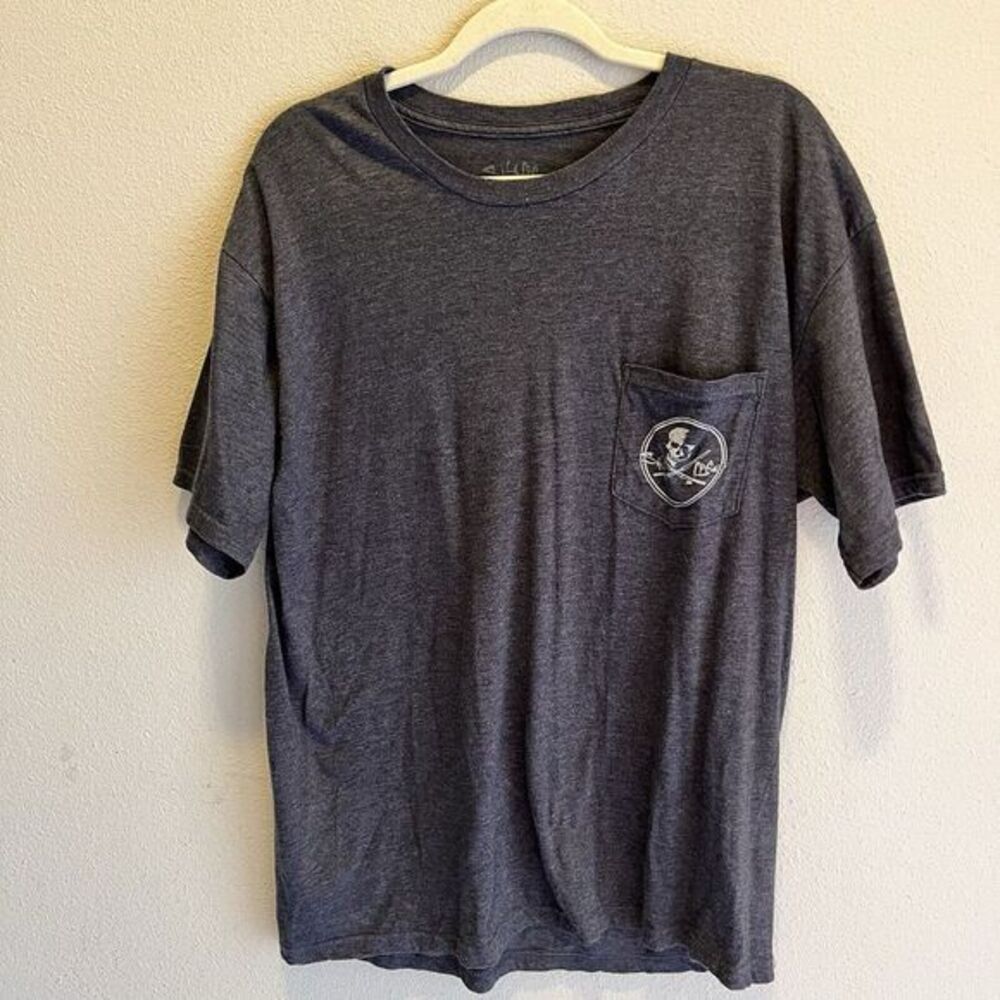 SALT LIFE Mens Size Large Charcoal‎ "SKULL & POLES" Short Sleeve Pocket